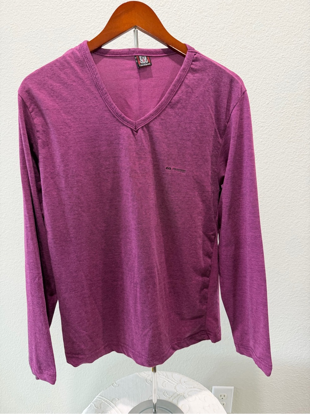 Tom Hawkins New Generation Long Sleeve V Neck Shirt XL Purple Cotton Made Turkey